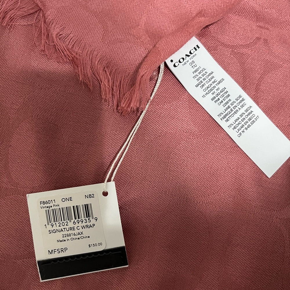 New Coach Rose Pink Scarf - Picture 5 of 5